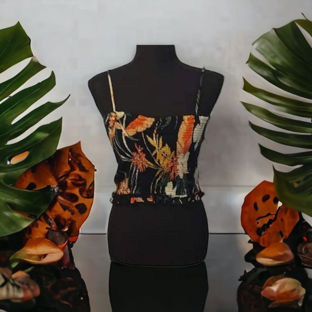 Patrons of Peace Tropical Cropped Smocked Tank Medium